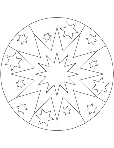 Easy Mandala With Stars Coloring Page